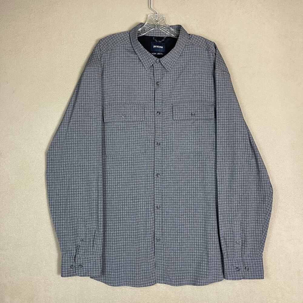 prAna Shirt Mens XXL Gray Garvan Long Sleeve Stretch Vented Button Up Pockets